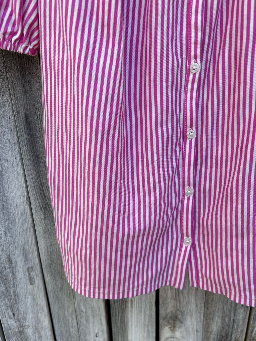 Boden Mya Short Sleeve Smocked Shirt Cotton Tencel Pink Punch Ivory Stripe 6 - Picture 8 of 16